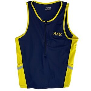 Zoot Sports Women's Navy Yellow Running Triathlon Tank Top Vest Pockets XL